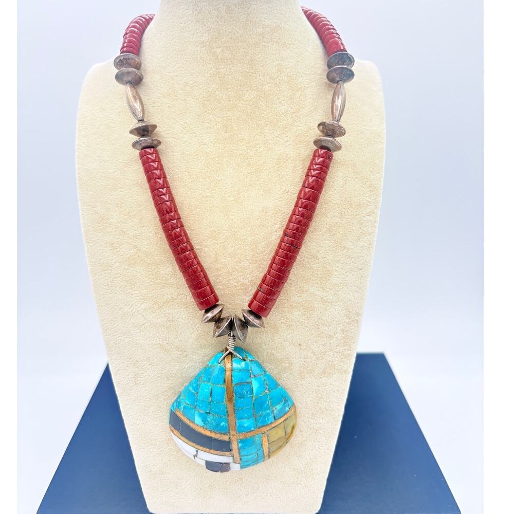 Handcrafted Nepalese Mosaic Pendant • Jasper, Aventurine, Onyx • Brass Inlay